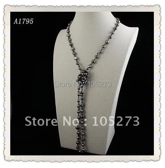 Aa 2- 6 мм черный цвет фреш вода жемчуг ожерелье 40''inch длинная ожерелье 10 шт. / lot A1795