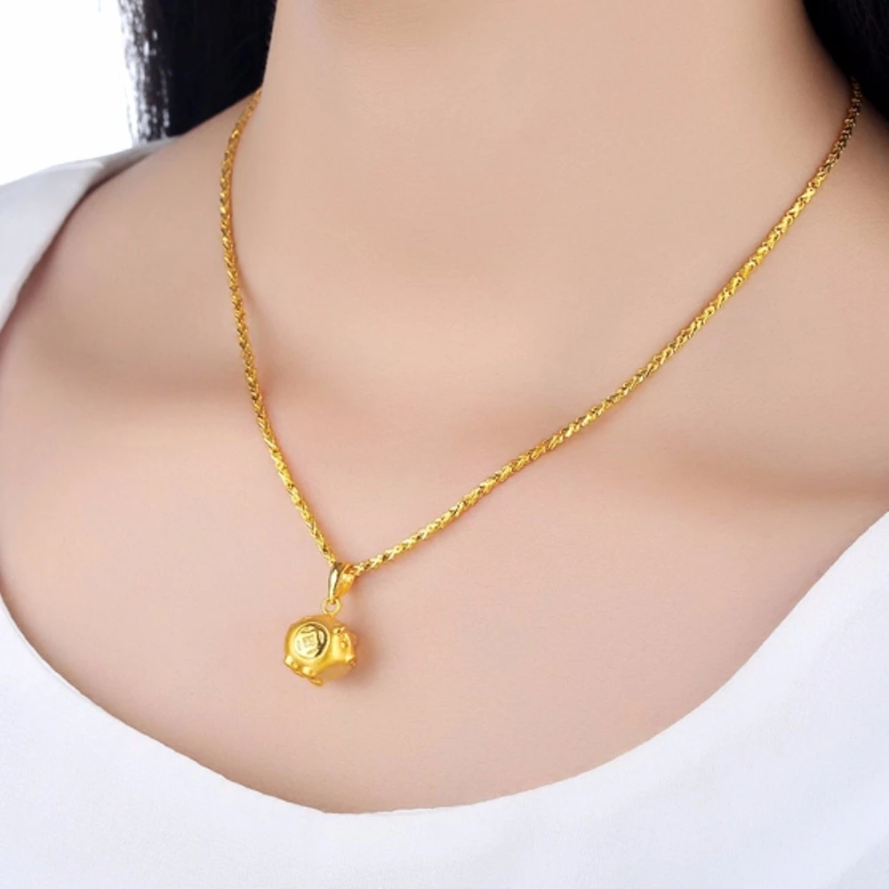 1PCS Pure 999 24K Yellow Gold Bead 3D New Style Lucky Coin Pig Pendant