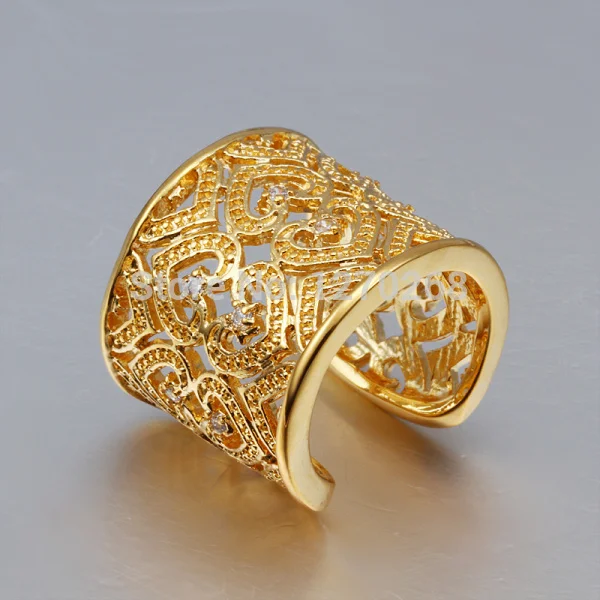 

High quality plated gold heart-shaped hollow ring finger opening with zircon Fashion jewelry wedding gift