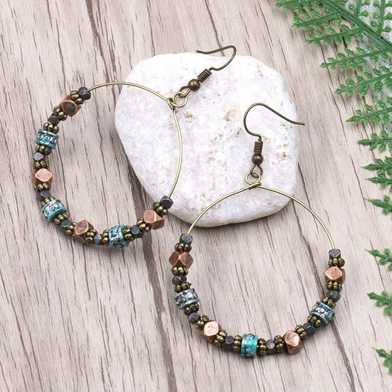

Bohemian Long Tassel Drop Earrings Girls Fashion Design Big Circle Beaded Hanging Earring Personalized Female Ear Jewelry