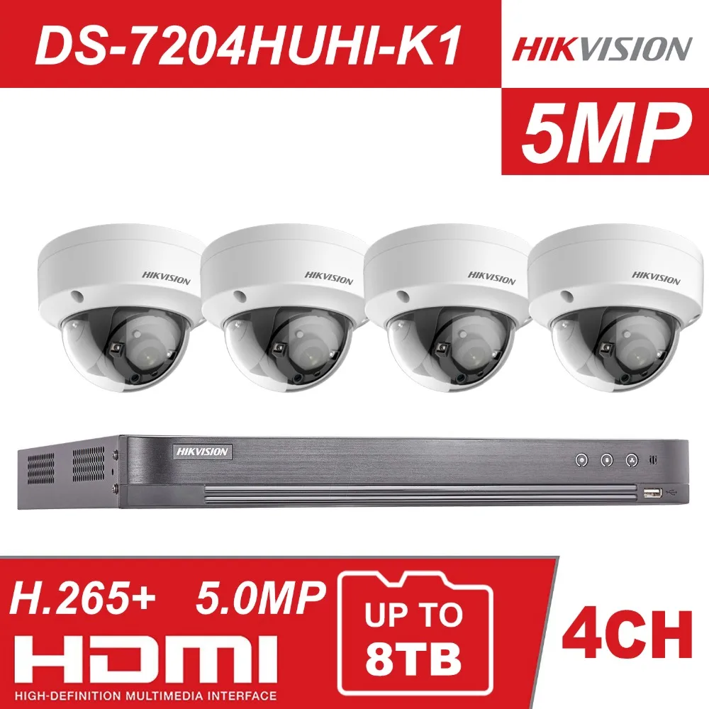 

HIKVISION 4CH DVR KIT 4 Channel Surveillance Video Recorder DS-7204HUHI-K1 5MP Dome Security Analog Camera DS-2CE56H0T-VPITF