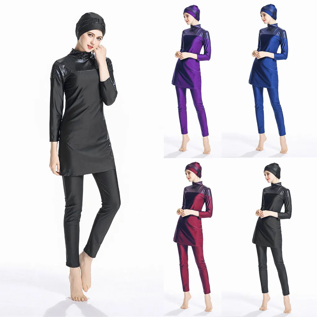 

CHAMSGEND Modest Swimwear Women's Large Size Muslim Swimsuit Full Cover Muslim Swimsuit Islamic Swimwear