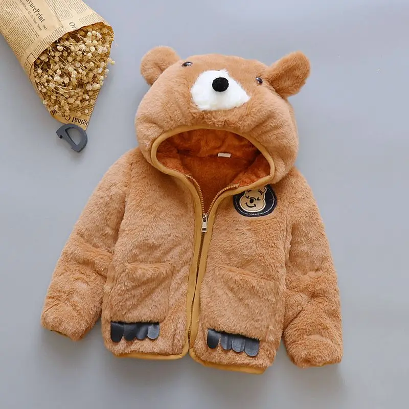Autumn Winter Baby Boys Girls Infants Bear Cashmere Hooded Zipper
