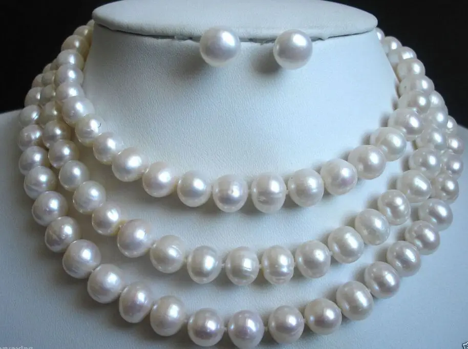 

Free Shipping >>>>> Beautiful 10-11MM White Freshwater Cultured Pearl Necklace earrin AAA+