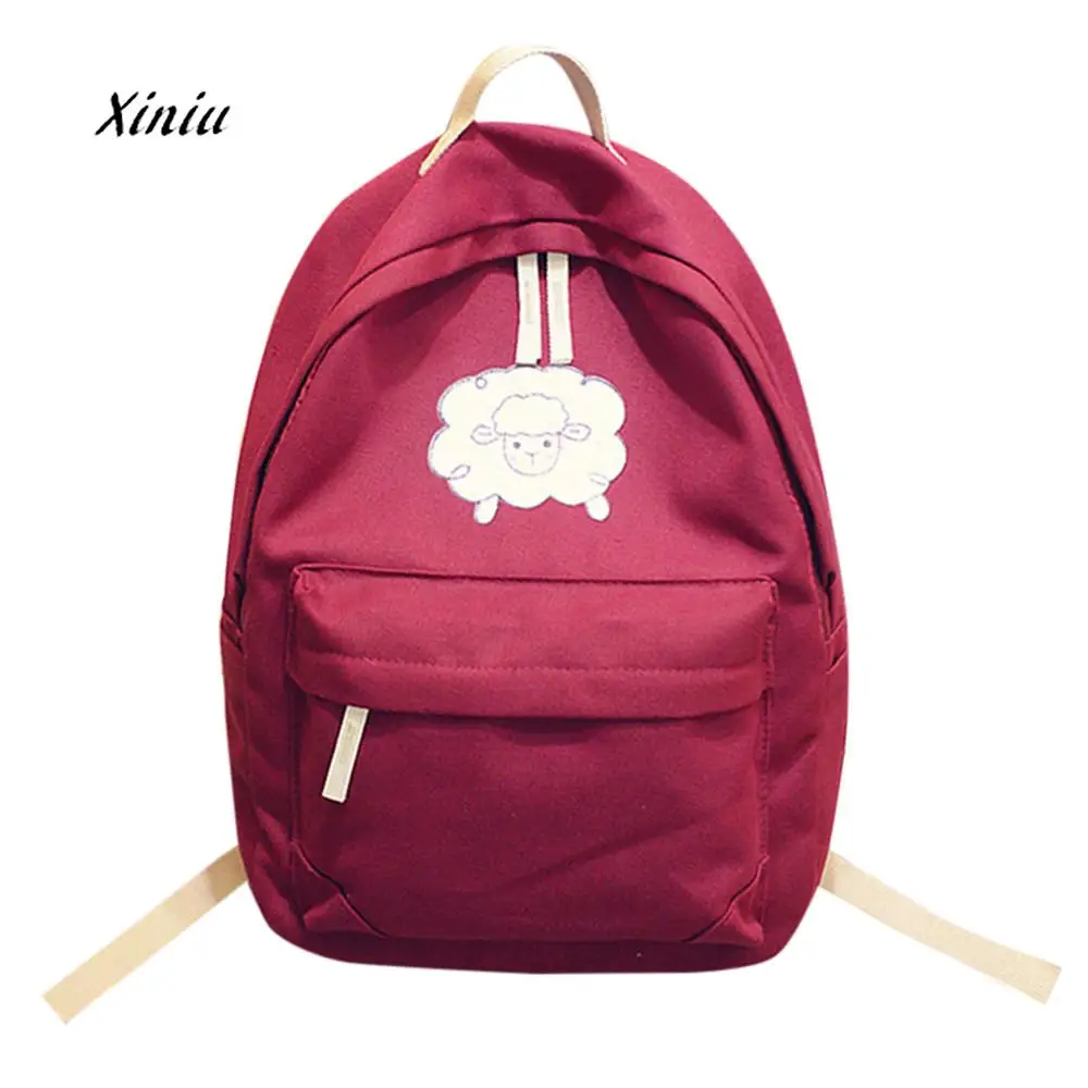 

Fashion Backpack Cute Sheep Printing Solid Color Canvas Backpack Neutral School Rucksack Bag Travel Backpack Bookbag For Girls