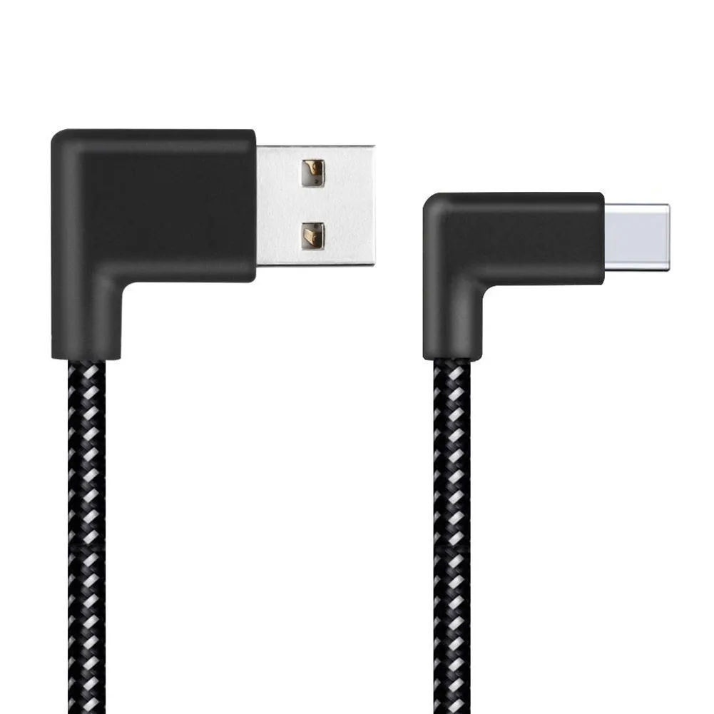 

90 Degree Angle Connector Tangle-Free Nylon Braided Smartphone Charger Cable type-c Quick Charge Power Cables for Android Flex