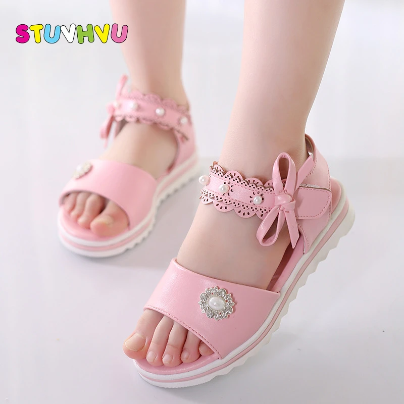 Sandalias con lazo niñas, zapatos de con huecas de fondo suave, color blanco y rosa, talla 26 36, novedad de 2021|Sandalias| - AliExpress