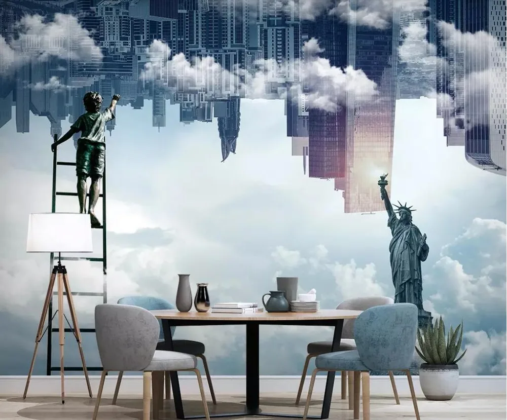 

Beibehang 3d wallpaper Modern minimalist city cloud statue TV sofa background wall home decoration living room bedroom wallpaper