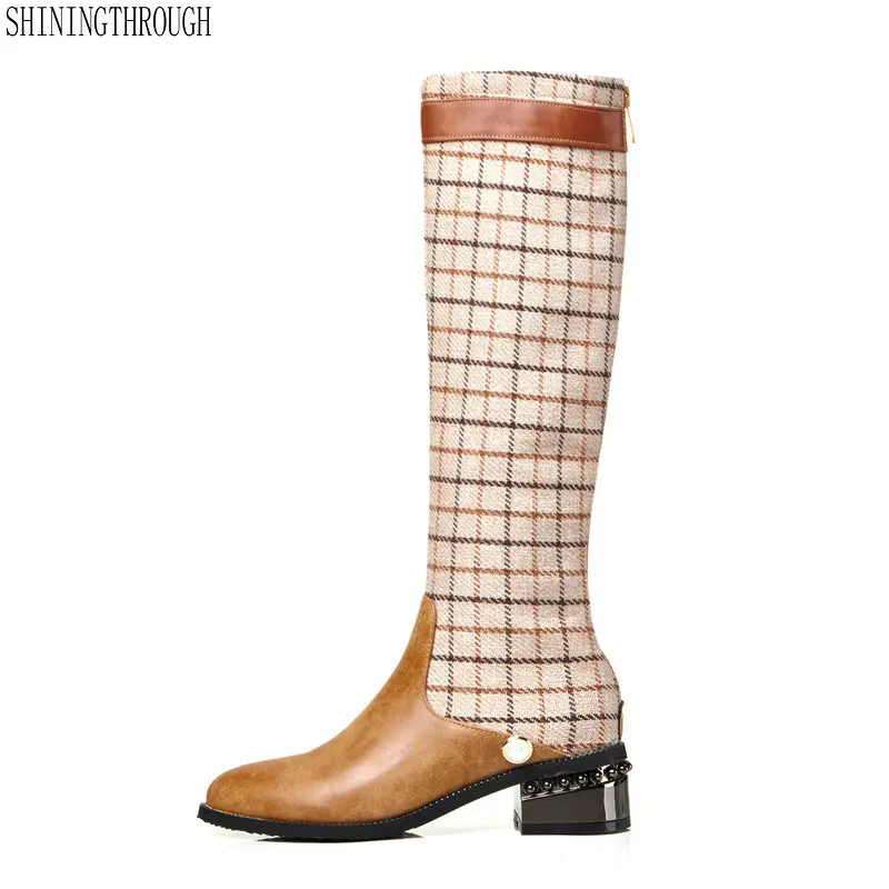 

Women Knee High Boots Casual Elegant autumn Shoes 4.5cm Square Heel Fashion Women Boots Size 34-48
