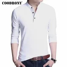 COODRONY, хлопковая футболка для мужчин, новинка, весна-осень, длинный рукав, футболка для мужчин, воротник-стойка, футболка для мужчин, модный бренд, топ, футболка 7606