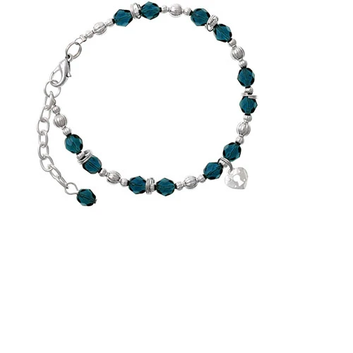 Silvertone Mini Heart Lock Navy Blue Beaded Bracelet