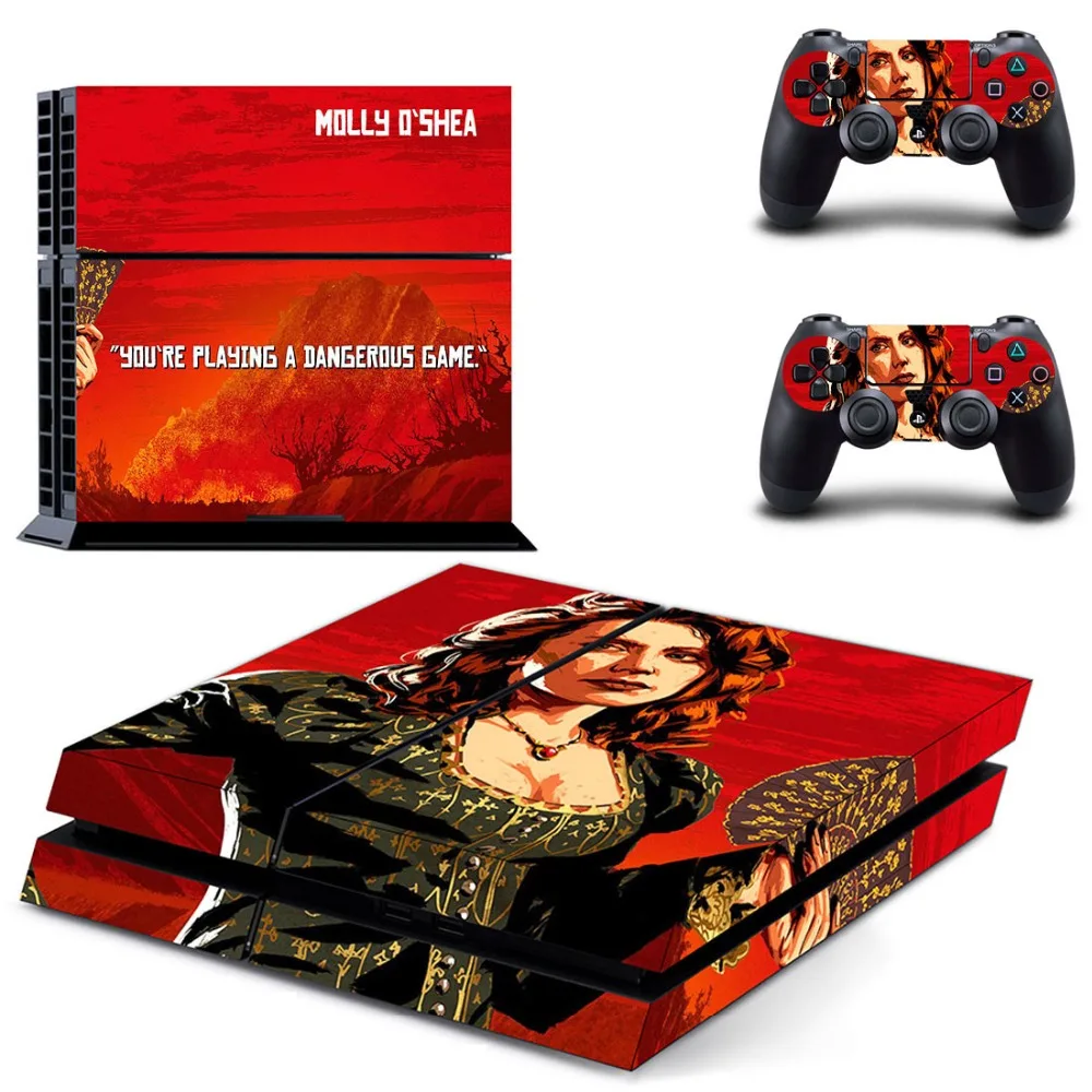 Красные изображения из фильма Red Dead Redemption 2 наклейки PS4 на контроллер play station 4 кожа