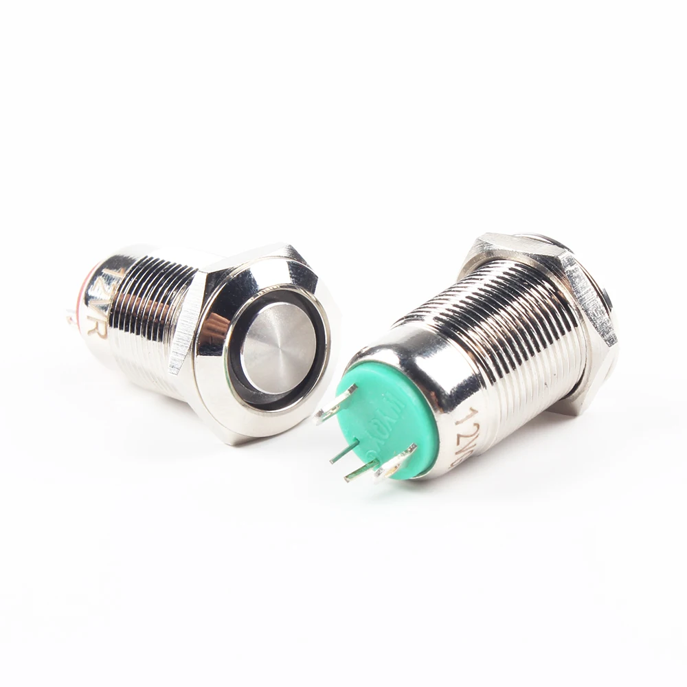 12mm metal push button waterproof self-locking nickel brass switch ring illuminated Latching 12GTHX.S 3V 12V 220V 24V 110V 5V 6V