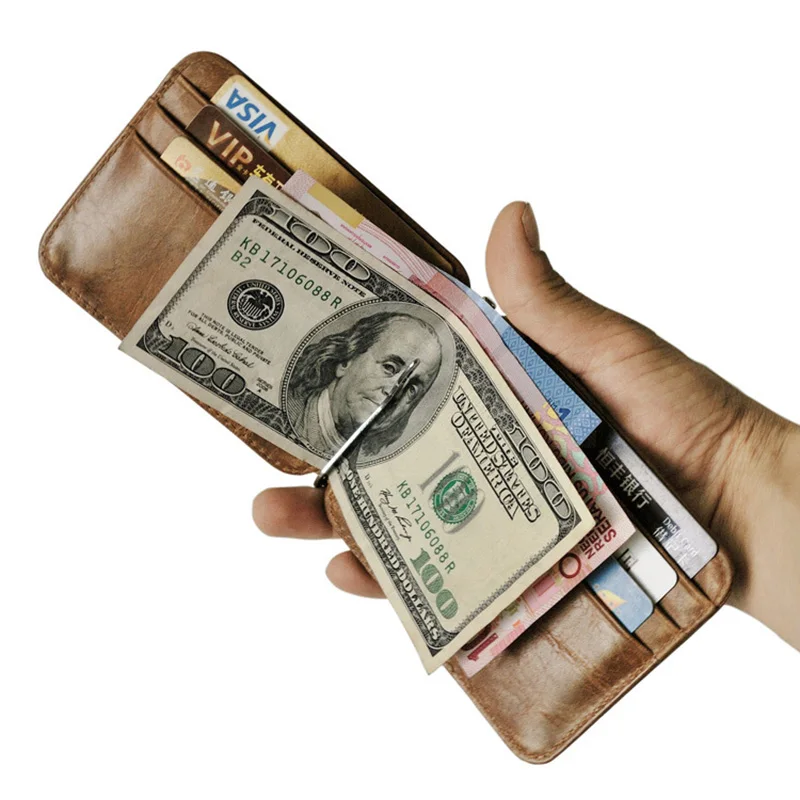 

Fashion Simple Men Leather Money Clips Retro Genuine Leather Dollar Clip Multi-function Credit Cards Set Multi-bit Card Bags