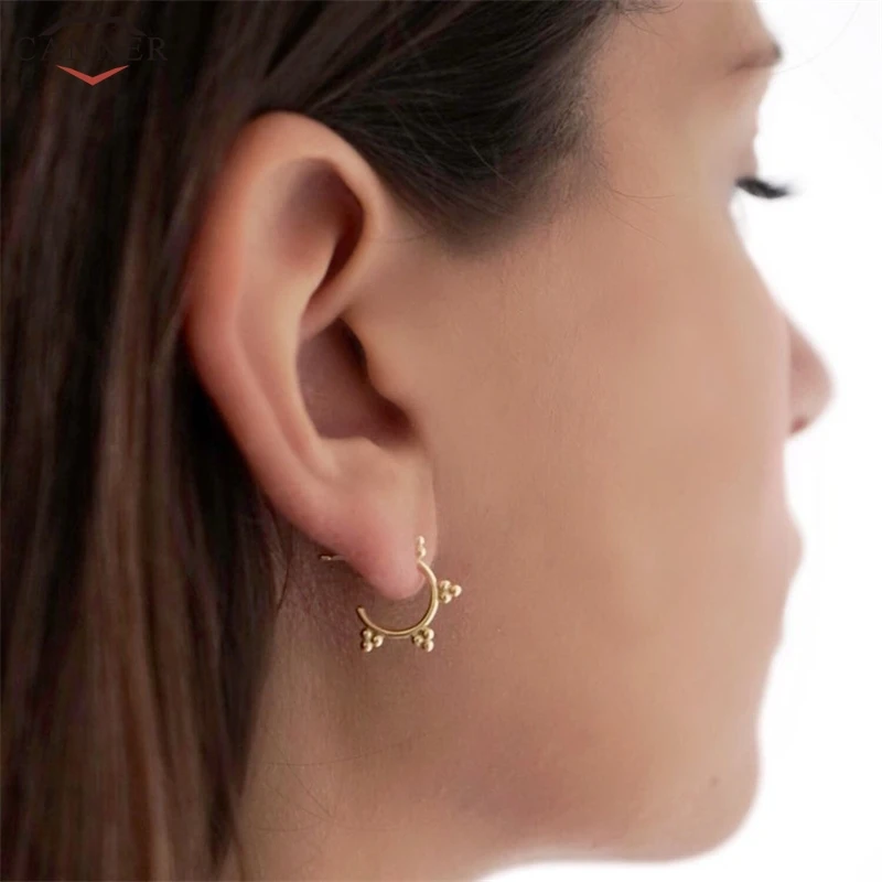 Каннер золотой цвет серьги в форме подсолнечника для женщин девочек Половина Круг Серьги гвоздики 925 пробы серебряные ювелирные изделия корейские серьги H40