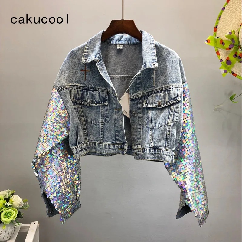 Cakucool New Shiny paillettes cappotti di Jeans donna Shimmer Bling Jeans  giacca Crop Top manica lunga Punk Chic Jaqueta Casaco Feminino - AliExpress  Women's Clothing