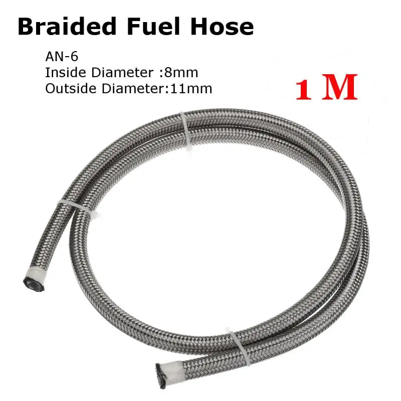 

1 Meter Silver Stainless Braided Hose Tube Pipe Line for Petrol Oil Di Fuel Oil Line AN-6 6AN 8mm 2500 psi