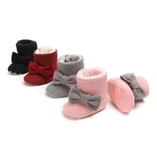 Зимние теплые плюшевые зимние ботинки с бантом для маленьких девочек и мальчиков мягкая подошва Нескользящие Prewalker пинетки мода новорожденных обувь. CX56B