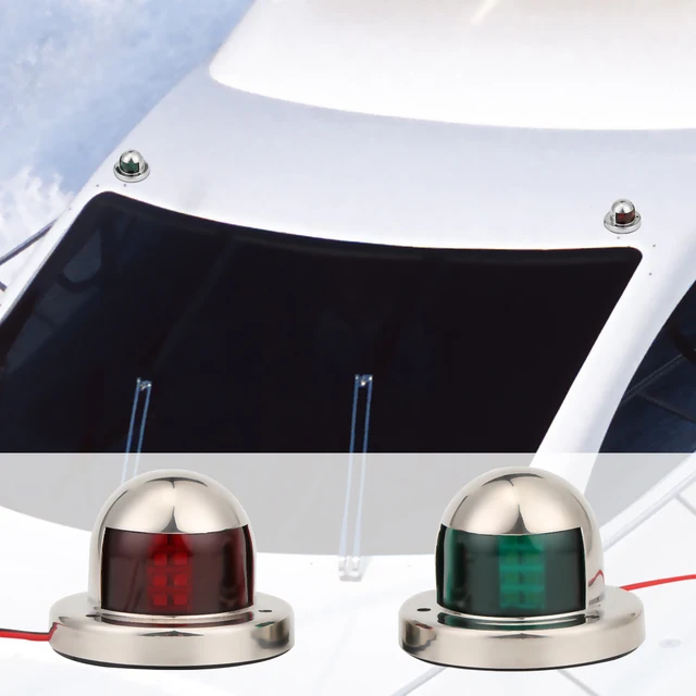 1 Pair Stainless Steel 12V LED Bow Navigation Light Red Green Sailing