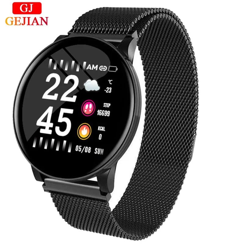 GEJIAN Mens Smart Watch IP67 Waterproof Heart Rate Monitoring Fitness Bracelet Sport Smartwatches For IOS Xiaomi Android - Цвет: Net belt black