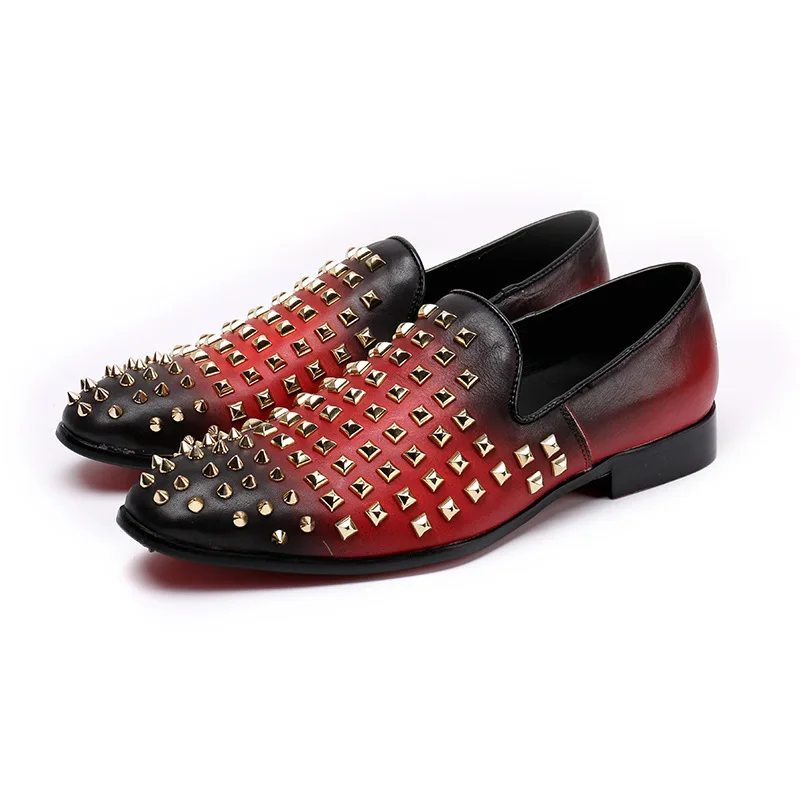 

Men Rivets Loafers Casual Square Toe Party Leather Shoes Slip on Smoking Slippers Men Flats Shoes