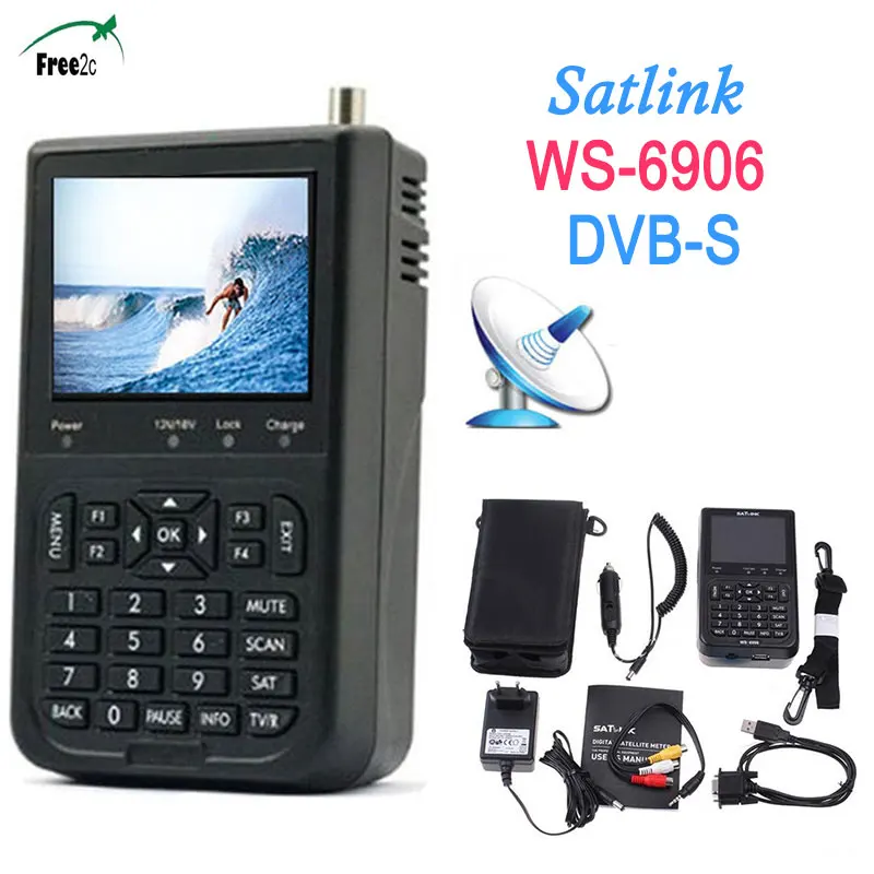 

SATXTREM 2017Smart Satlink WS-6906 3.5 inch LCD DVB-S FTA digital satellite meter finder built in 3000mAh battery Salink WS-6906