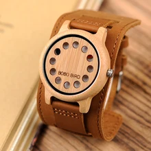 BOBO PÁSSARO De Madeira De Bambu Homens Relógio Relógio de Quartzo para Homens Women12 buracos Design Dial Cara Com Pulseira de Couro relogio masculino j-A26(China)