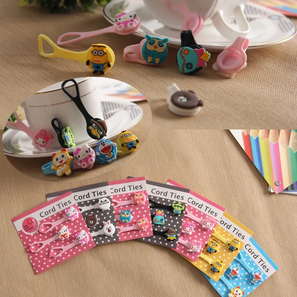 

6pcs New Cartoon buckles type soft rubber headset bobbin winder cable Cord ties Holder For Iphone samsung Organizer Wire Holder