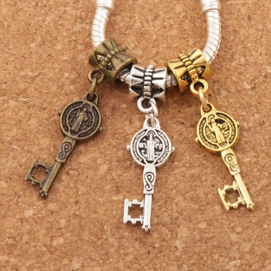 

Saint Benedict Medal Cross Key Charm Beads 34.6X9.4mm Dangle Fit European Bracelets Jewelry DIY B1687