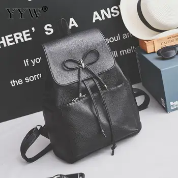 

2018 New High Quality Pu Leather Bowknot Backpack Women Black Darwstring Bags Square Shape Grain Large Casual Shoulder Bags