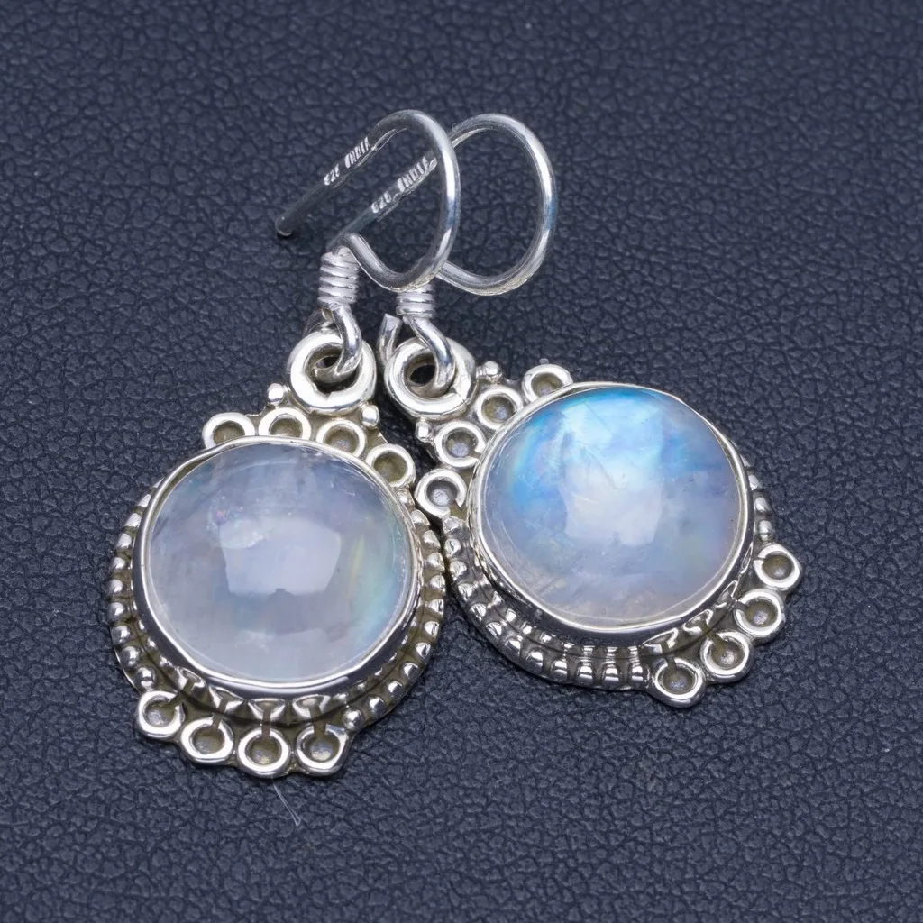 Natural Rainbow Moonstone Unique Punk Style 925 Sterling Silver Earrings 1 1/4&quot P1449 | Украшения и аксессуары