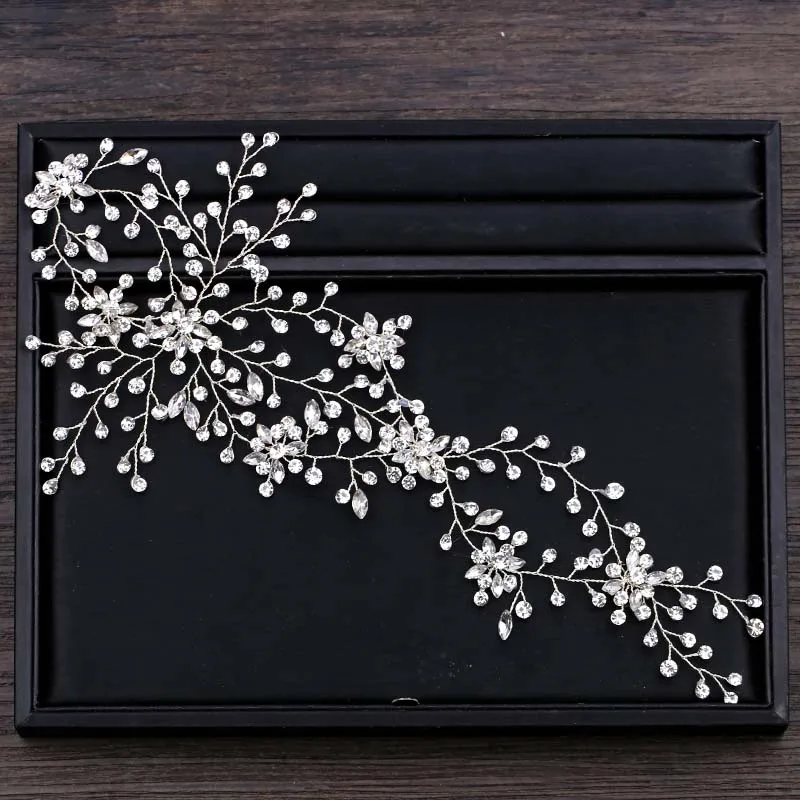 Кристалл лист повязка для головы с цветком Стразы невесты головной убор свадебный головной убор Свадебные аксессуары для волос ювелирные изделия для женщин SL