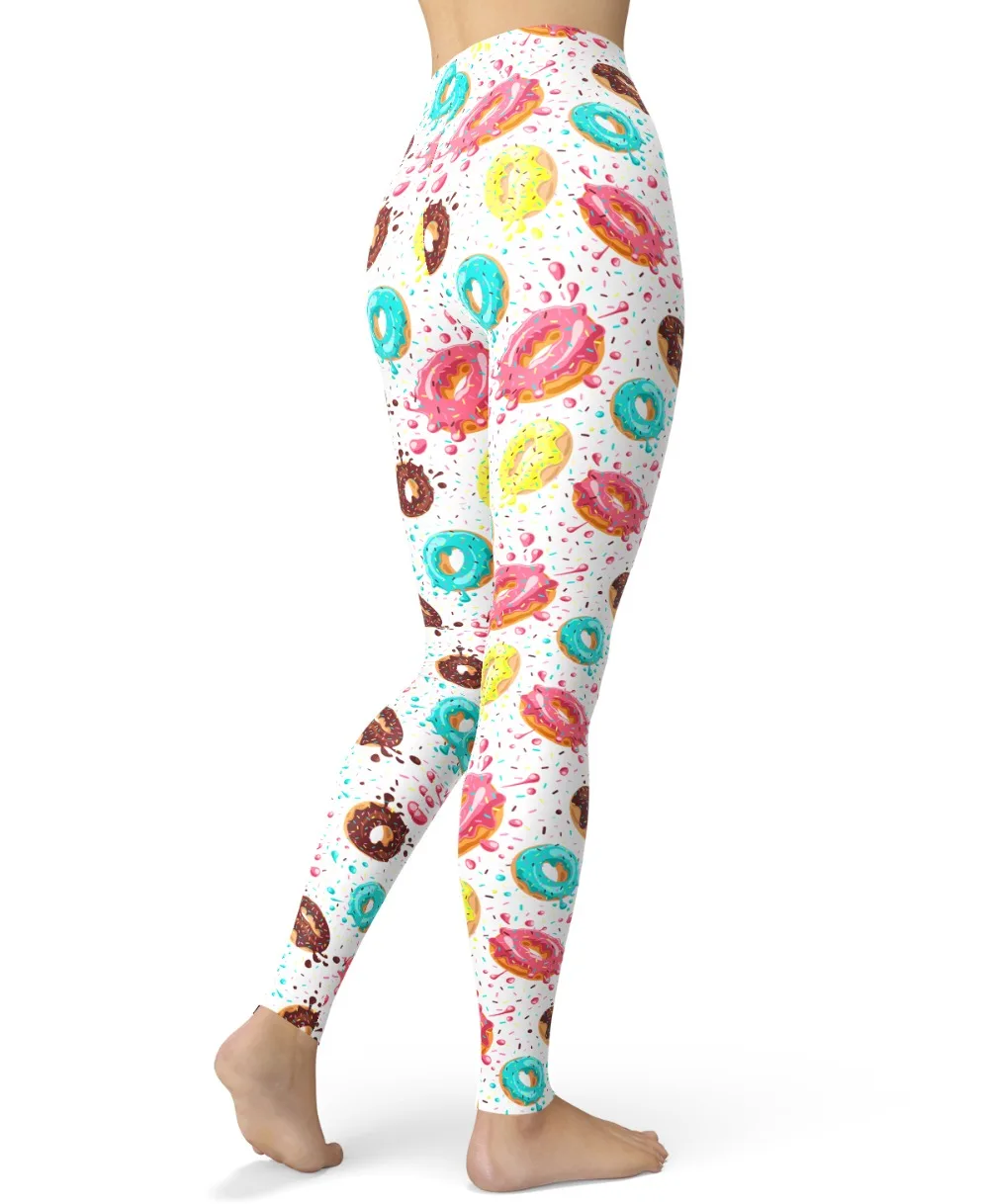 Леггинсы с рисунком пончика конфет и сахара для женщин и девочек, Мягкие штаны с высокой талией мягкого размера плюс, обтягивающие леггинсы для фитнеса