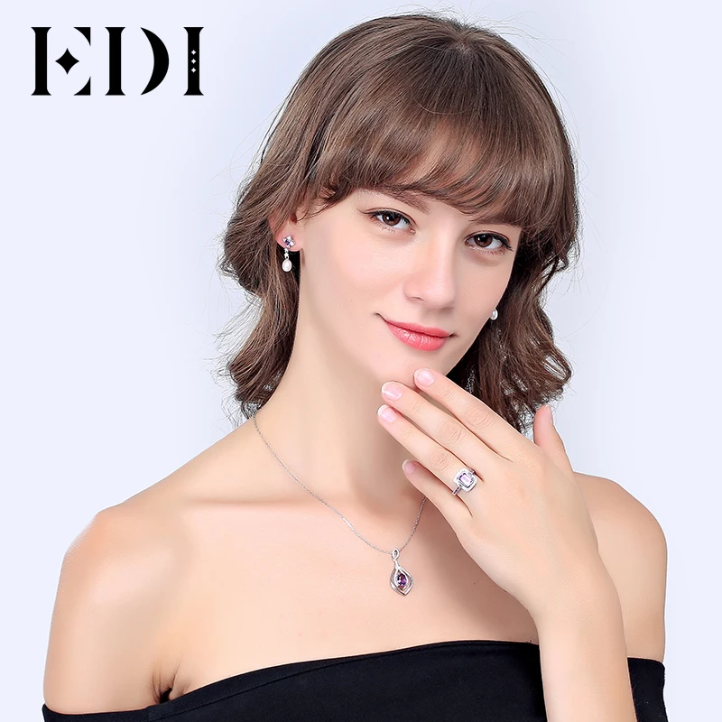 EDI Oval 2ct Natural Purple Gemstone Amethyst Pendant 925 Sterling Silver Chain Necklace Birthstone Fine Jewelry For Women