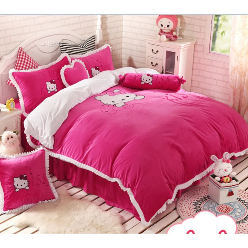 4 Pieces Hello Kitty Cotton bedding set Children 100 pure cotton and