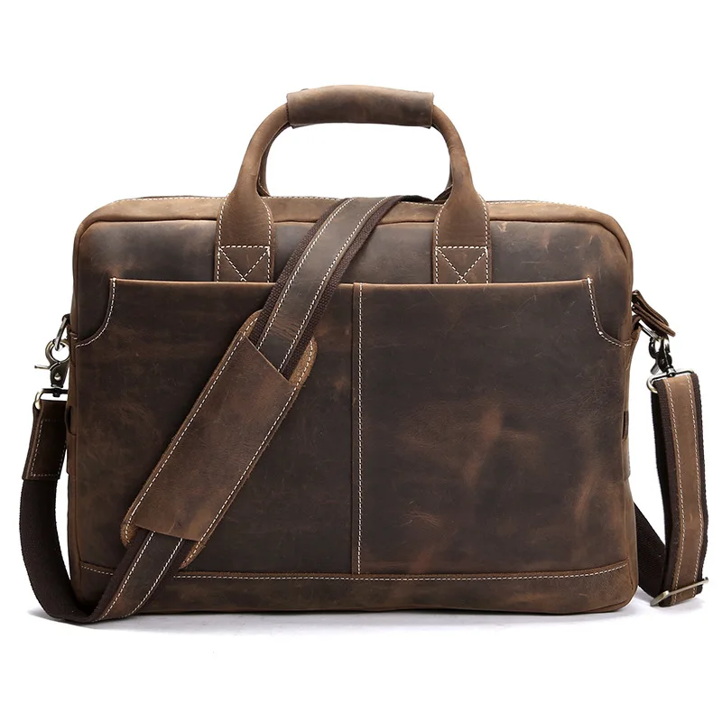 

Genuine Leather Handbag For Men 14 Inch Laptop Briefcase Male Shoulder Messenger Bag Vintage Business Crossbody Travel Flap Bag
