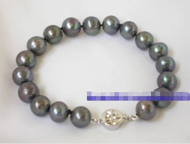 

Fast shippingN1086 NICE 8" 11mm black round FW pearls bracelet bangle Natural >>free shipping