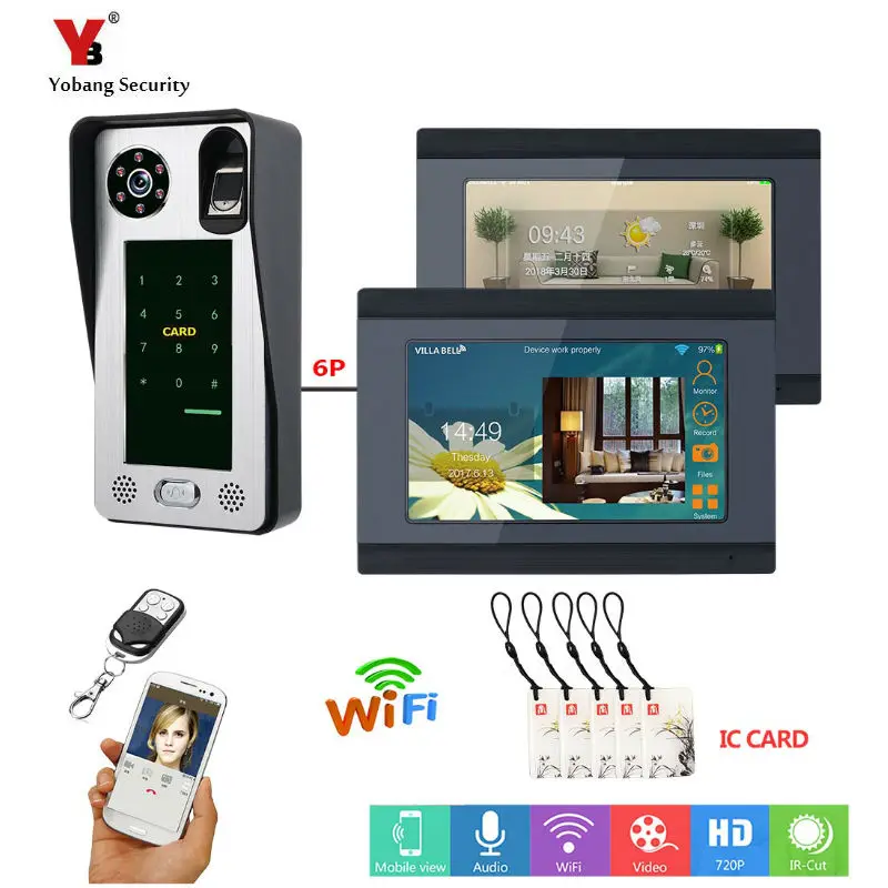 

7inch Wired Wifi Fingerprint IC Card Video Door Phone Doorbell Intercom System System,Support Remote APP unlocking,Recording