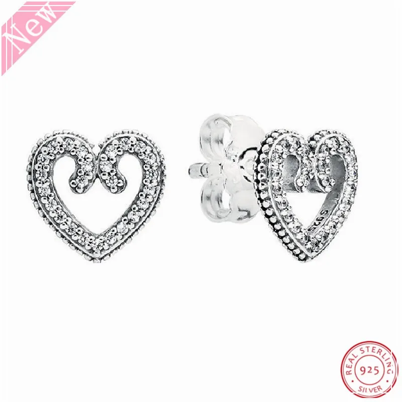

2018 Spring New Studded with Glittering Stones Stylised Hearts Swirling Stud Earrings for Women Silver 925 Jewelry FLE117