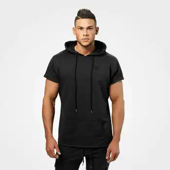 

2018 Mens Running T-shirts Hooded Short sleeve for Fitness Gym Quick dry Breathable Spandex Man Sportswear