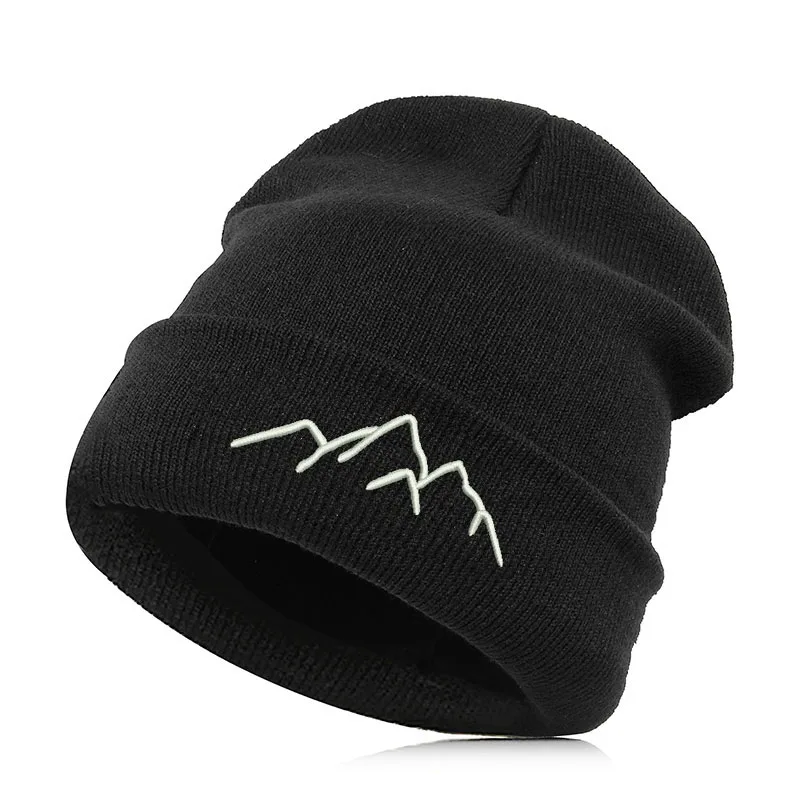 Зимняя шапка горы вышитые Beanie манжетами кепки унисекс грязный булочка сутулятся смешной подарок для мужчин женщин хип хоп танцевальные шляпы - Цвет: Черный