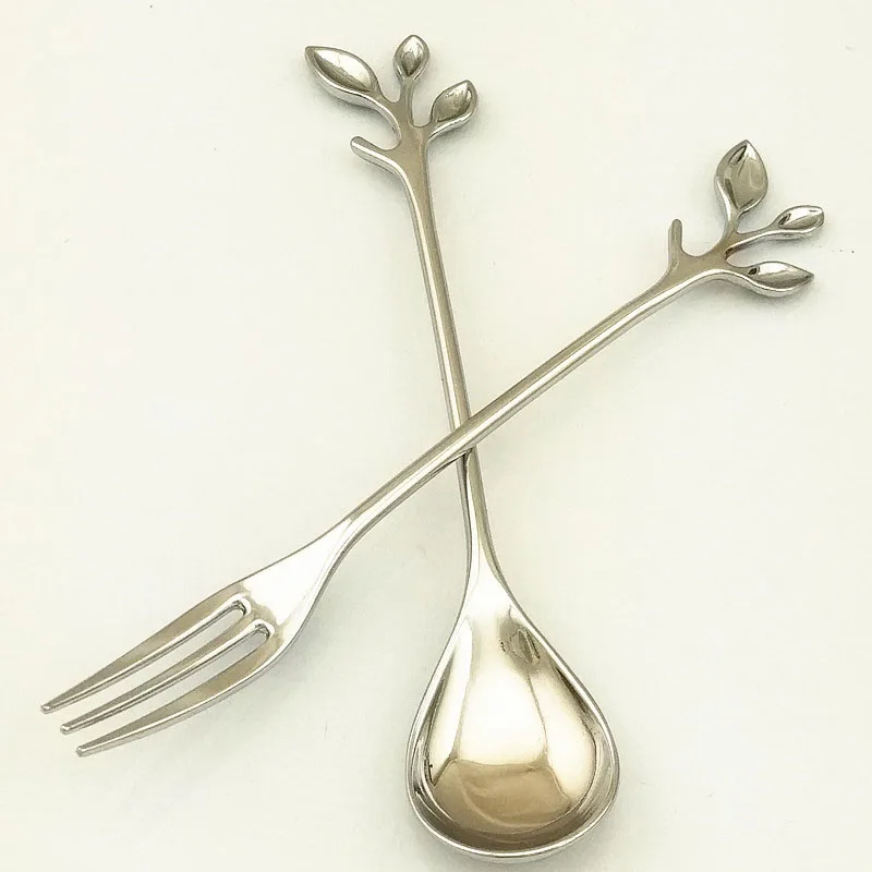 

1pc Leaves Shaped Handle Coffee Spoon Tableware Dessert Snack Fork Teaspoons Flatware Kitchen Supplies Dinner Table Decor