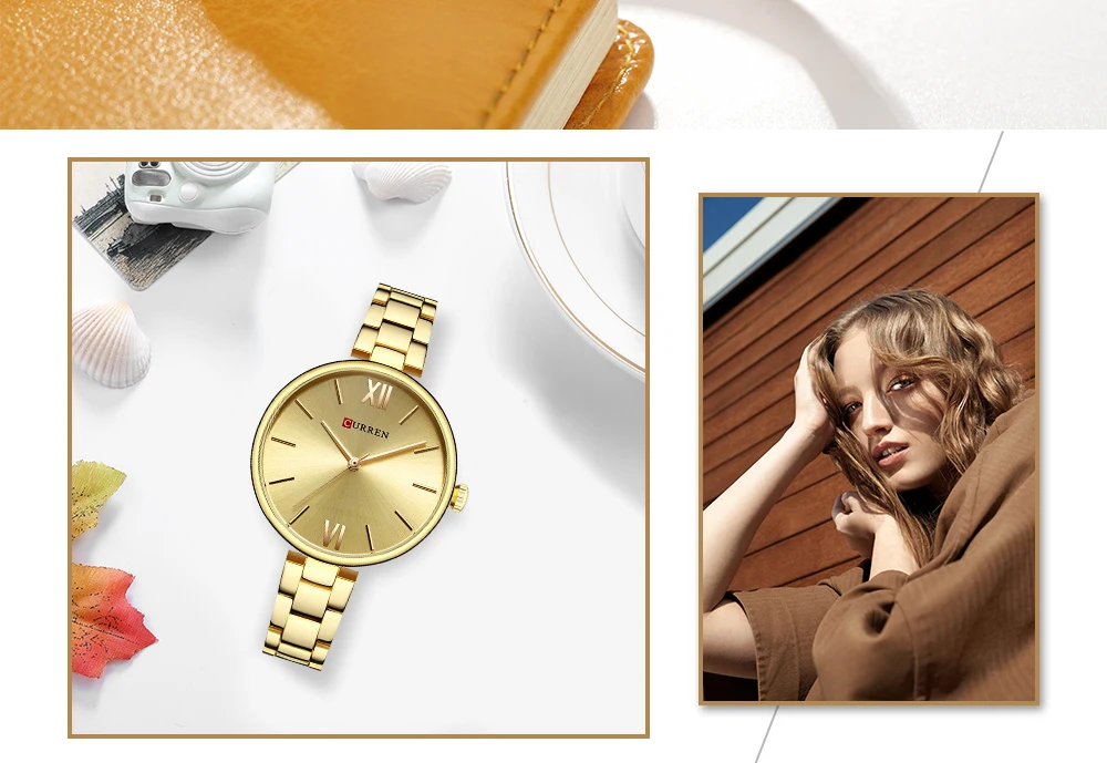 CURREN 9017 новые женские часы люксовый бренд часы розовое золото женские кварцевые часы Креативный деревянный узор циферблат модные наручные часы