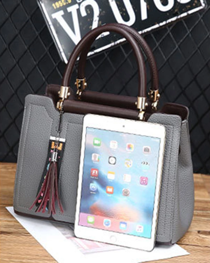 Women Leather Handbags Tassel Female Stitching Messenger Shoulder Bag Ladies Crossbody Bags Bolsa Top-Handle Purse Tote SS7236 (13)
