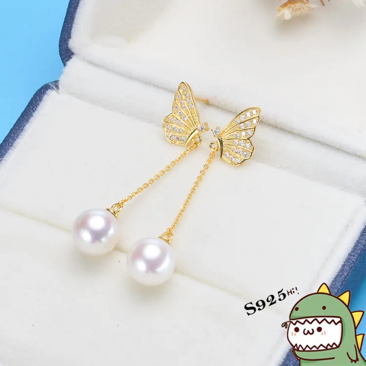 

925 Sterling Silver Sweet Butterfly Pearl Earrings For Women Gift Zircon Rhinestone Stud Earrings Sterling-silver-jewelry