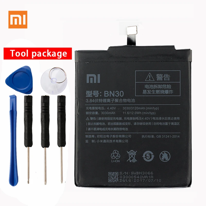 Оригинальный аккумулятор для телефона Xiaomi Redmi 4A Mi BN30 3120 мАч | Мобильные телефоны и