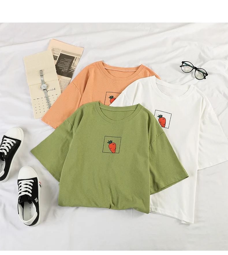 2020 Summer Short Sleeve O Neck Loose Tshirt korean kawaii fruit Printed T Shirt Women harajuku girls Tee Shirt pink white Tops