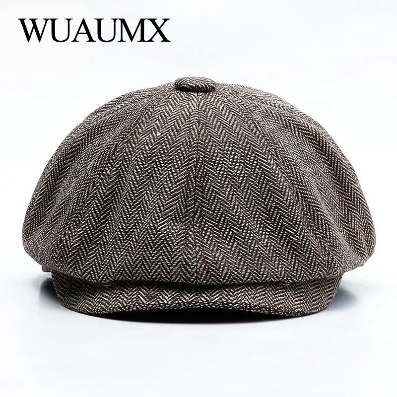 Wuaumx осень-зима газетчик шапки Для мужчин женщин теплый твид восьмиугольной Hat для мужчин детектив Шапки ретро шапки, кепка мужская осень, кевкы шапка мужская, восьмиугольная кепка, кепка восьмиклинка