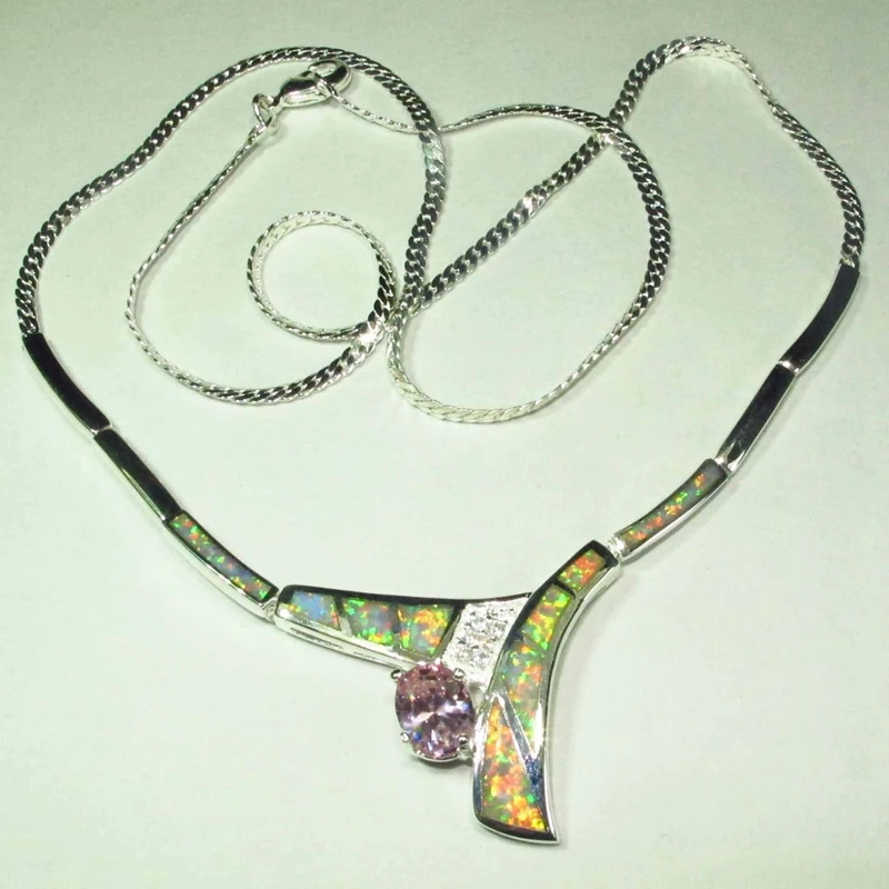 

Eulonvan necklaces pendants women long necklaces 2018 Accessories pink opal and pink Cubic Zirconia Rhodium Plated R4063 R4096