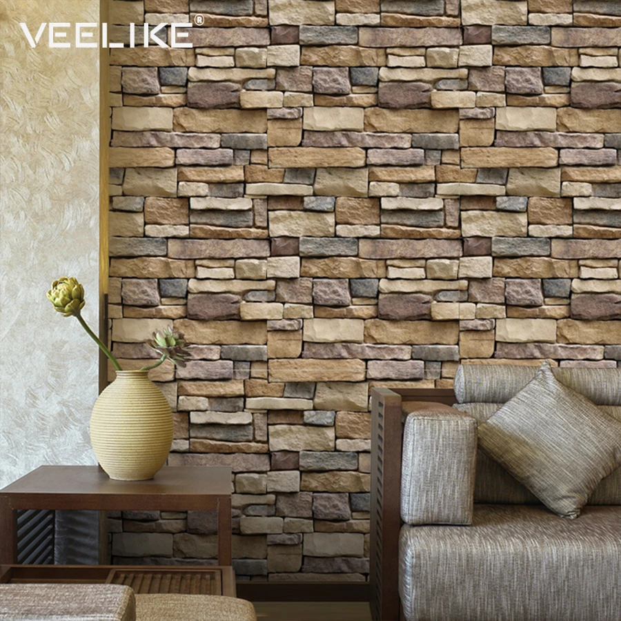 PVC Vinyl Brick Stone Wall Decals Rustic Self adhesive Wallpaper for Bedroom Living Room Kitchen Decor Wall Stickers Home Decor